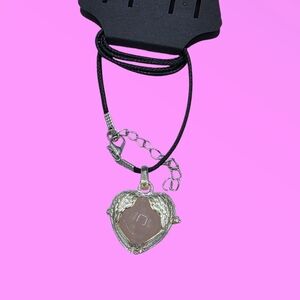 Pink Rose Quartz Crystal Sphere w/ Angel Wings Locket Necklace